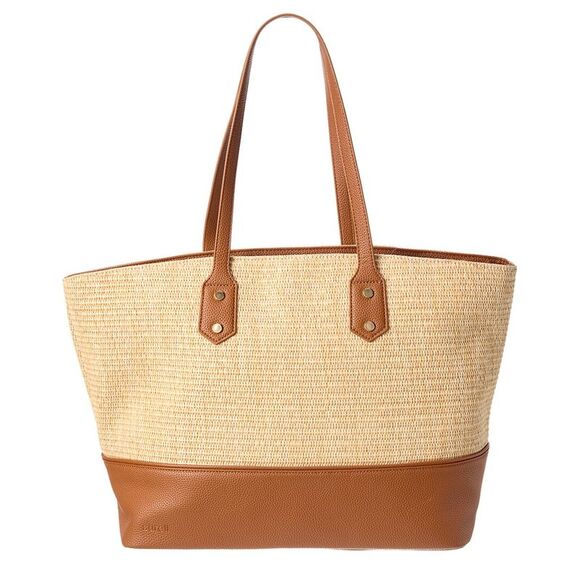 Surell Accessories Handbags - Surell Accessories Straw & Vegan Leather Tote